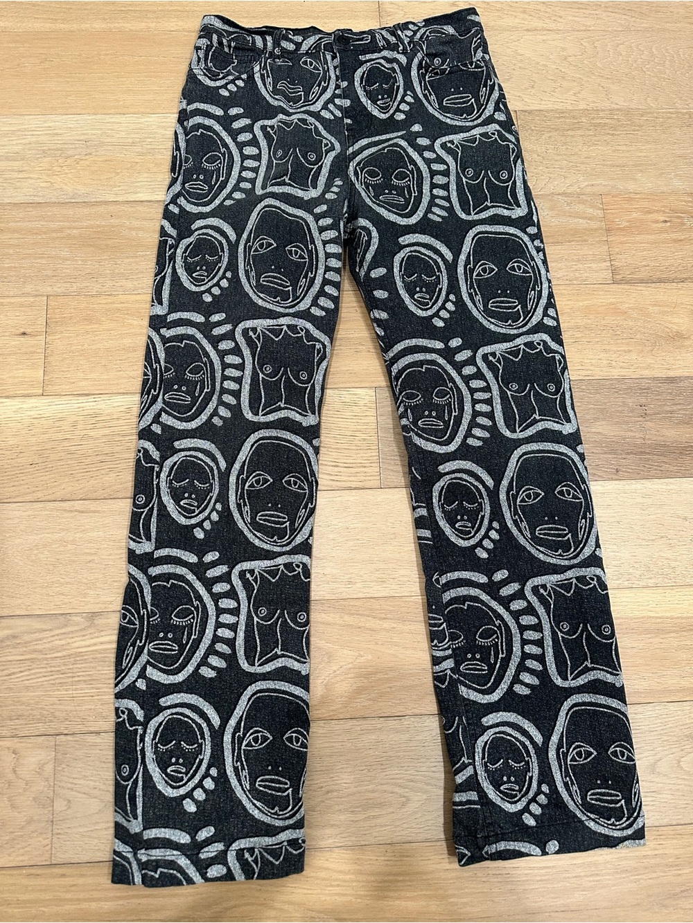 Patrick Church “All Over You” Motif Black White Denim Jeans Size 32
